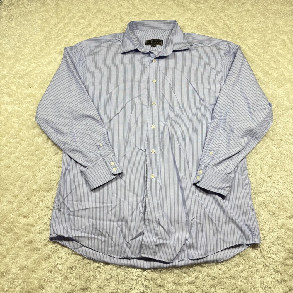 Jos A Bank Reserve Shirt Mens 17 34 Blue Striped Button Up Long Sleeve Custom